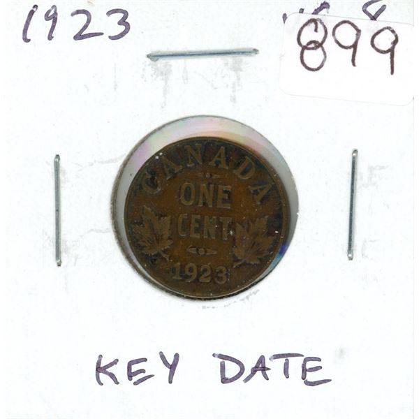 1923 Canadian George V Small Cent. Key Date. VG-8.