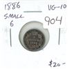 Image 1 : 1886 Small 6 Canadian Victorian Silver 5 Cents. VG-10.
