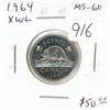 Image 1 : 1964 Extra Water Line Nickel 5 Cents. MS-60. Scarce.