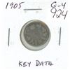 Image 1 : 1905 Canadian Silver 10 Cents. Key Date. G-4.