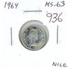 Image 1 : 1964 Canadian Silver 10 Cents. MS-63 with Cameo contrast. Bright White. Nice.