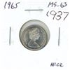 Image 1 : 1965 Canadian Silver 10 Cents. MS-63 with Cameo contrast. Nearly Bright White. Nice.