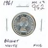 Image 1 : 1961 Canadian Silver 25 Cents. MS-63 with Cameo contrast. Bright White. Nice.