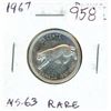 Image 1 : 1967 Canadian Silver 25 Cents. Diving Cougar. MS-63. Rare.