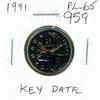 Image 1 : 1991 Canadian 25 Cents. Key Date. Proof Like-65. Nice.