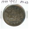 Image 1 : 1949 Canadian Silver Dollar. One Year Type. Celebrates Newfoundland joining Canada. Depicts John Cab