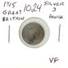 Image 1 : Great Britain. 1915 Silver 3 Pence. Issued during World War I. VF.