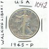 Image 1 : U.S. 1945 Walking Liberty Silver Half Dollar. F-12.