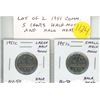 Image 1 : Lot of 2 different 1951 Commemorative Nickels. They display a Large Half Moon or Small Half Moon (th