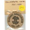 Image 1 : 1905 – 1980 Celebrate Saskatchewan large 2-inch Wood produced for Esterhazy.