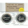 Image 1 : Lot of 2 2004 Battlefords #2 Trade Dollars. Battleford Bridges & Government House. BU.