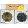 Image 1 : Lot of 2 1963 Regina Medals. Commemorating the 60th Anniversary of Regina as a City. In brass & nick