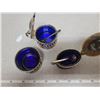 Image 3 : Condiment set with spoons, blue glass liners in silverplate, England