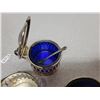 Image 5 : Condiment set with spoons, blue glass liners in silverplate, England