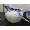 Image 3 : Shelley Cream and Sugar, Dainty Blue pattern, tiny fleabite on creamer rim
