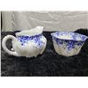 Image 4 : Shelley Cream and Sugar, Dainty Blue pattern, tiny fleabite on creamer rim