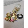 Image 1 : Kraft glass bear jar full of assorted pins some vintage some sports