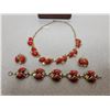Image 2 : Red Thermoset and aurora borealis paraure, clip earrings, circa 1948