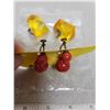 Image 2 : Red bakelite screw back earrings and chunky apple juice clip earrings