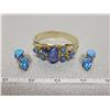 Image 1 : Clamper bracelet, blue composition stones, and clip earrings