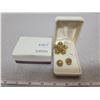 Image 1 : Boxed set Eaton’s gold tone and yellow rhinestone clip earrings, mint in box