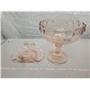 Image 1 : Pink glass footed fruit bowl and pink plate, rolled edges