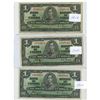 Image 1 : FIVE - 1937 - $1.00 Bank of Canada Notes - Signed by J.E.Coyne & G.F. Towers