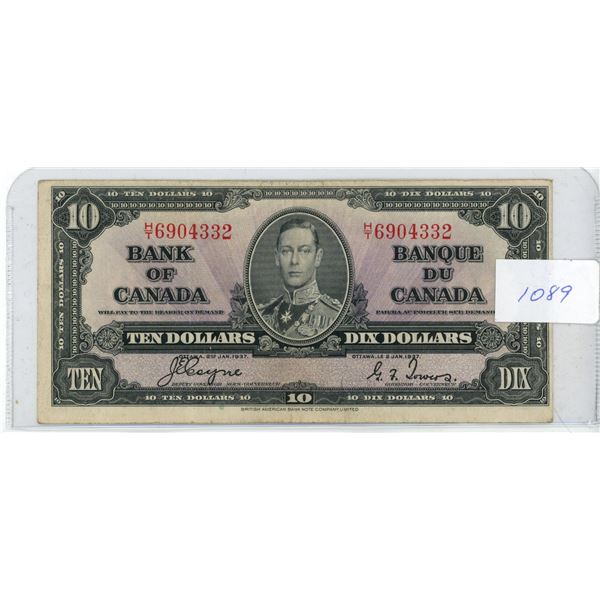 1937 - $10.00 Note #HT6904332 signed by JE Coyne & GF Towers - Good Condition