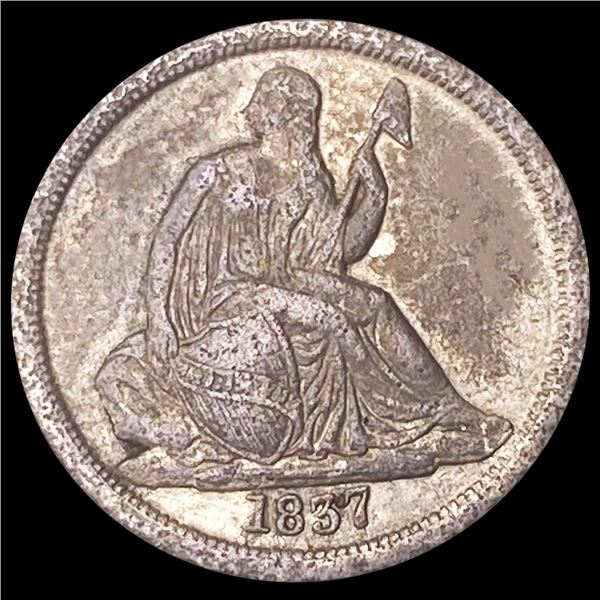 1837 No Stars Seated Liberty Dime NEARLY UNC