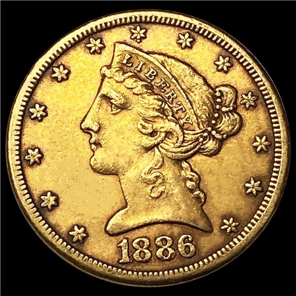 1886-S $5 Gold Half Eagle NEARLY UNCIRCULATED