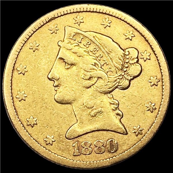 1880 $5 Gold Half Eagle ABOUT UNCIRCULATED
