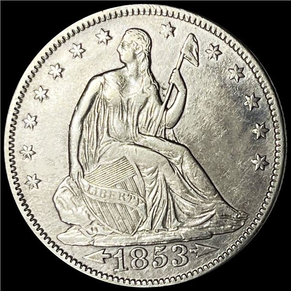 1853 Arws & Rays Seated Liberty Half Dollar UNC