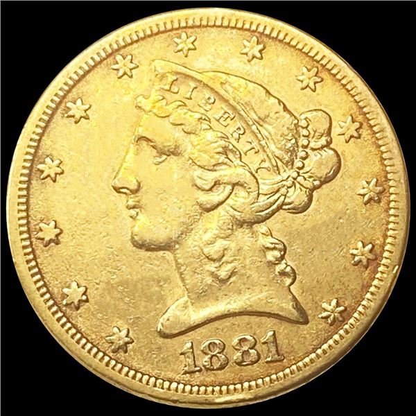 1881 $5 Gold Half Eagle CLOSELY UNCIRCULATED