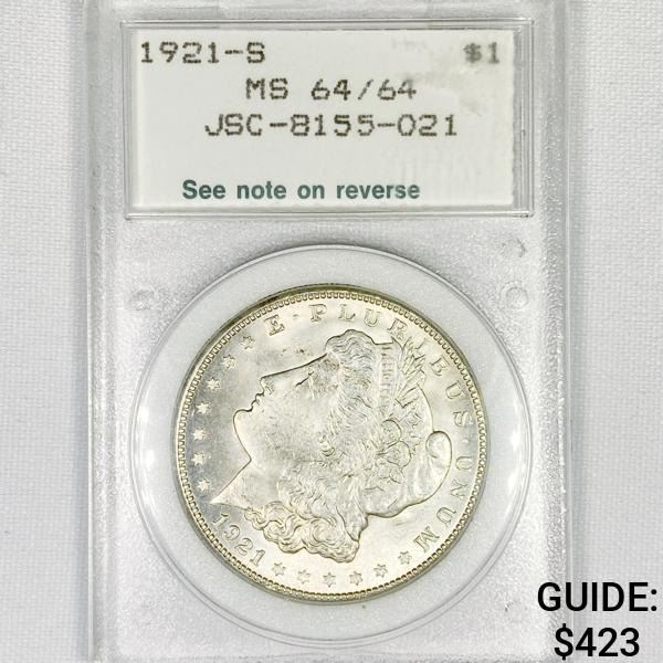 1921-S Morgan Silver Dollar NCI-MS64