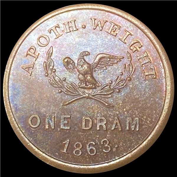 1863 One Dram John Gruber NY Token UNCIRCULATED