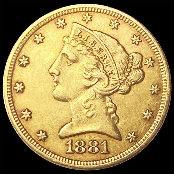 1881 $5 Gold Half Eagle CLOSELY UNCIRCULATED