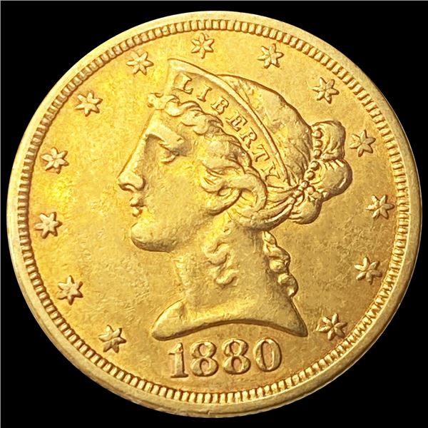 1880 $5 Gold Half Eagle NEARLY UNCIRCULATED