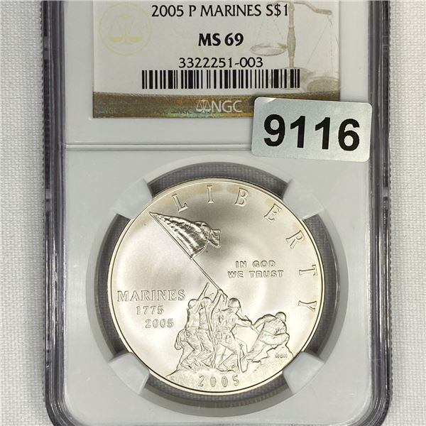 2005-P Marines Silver Dollar NGC-MS69