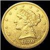 Image 1 : 1880 $5 Gold Half Eagle CLOSELY UNCIRCULATED