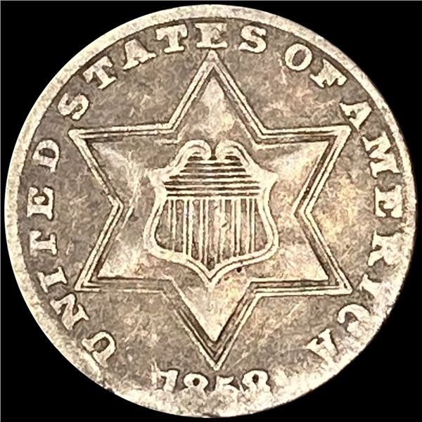 1858 Silver Three Cent ABOUT UNCIRCULATED