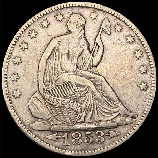 1853 Arws & Rays Seated Lib Half Dollar NEAR UNC