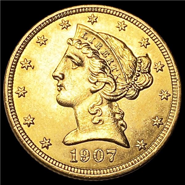 1907 $5 Gold Half Eagle UNCIRCULATED
