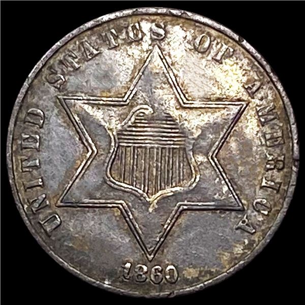 1860 Silver Three Cent NEARLY UNCIRCULATED
