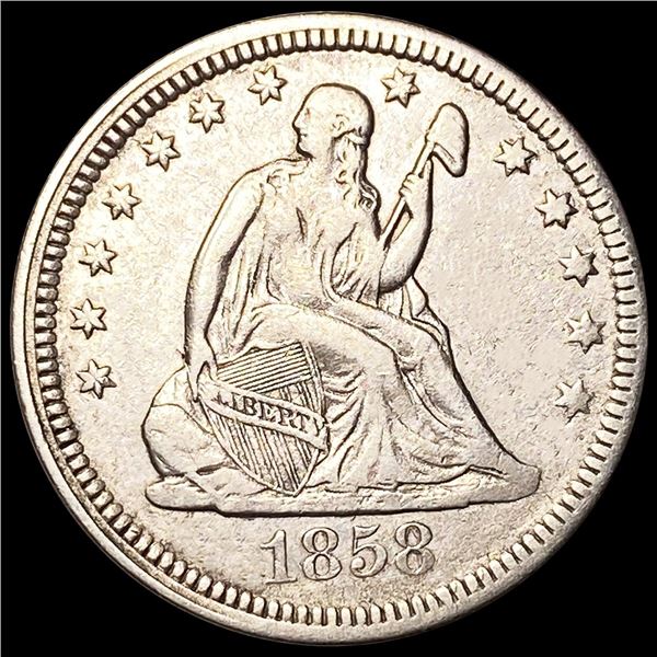 1858 Seated Liberty Quarter NEARLY UNCIRCULATED