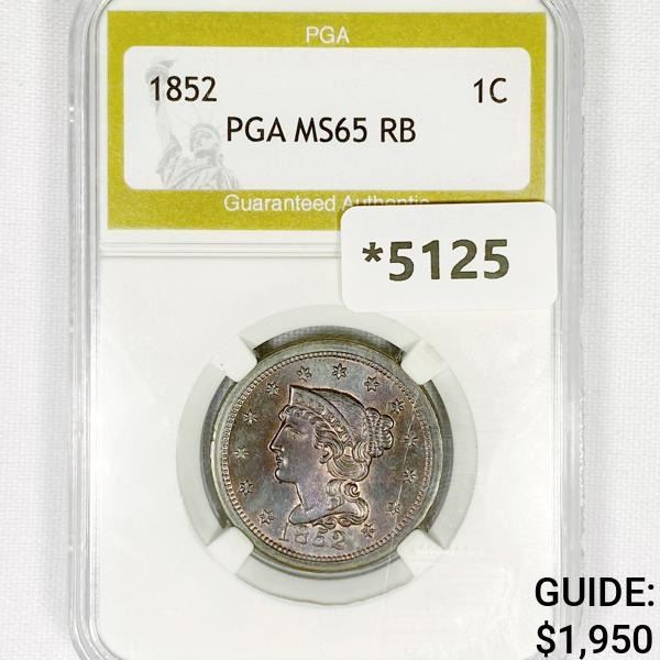 1852 Braided Hair Large Cent PGA-MS65 RB