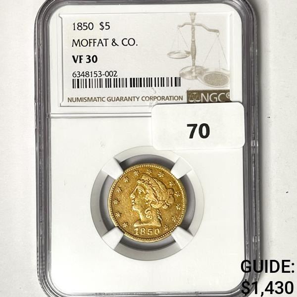 1850 $5 Gold Half Eagle NGC-VF30