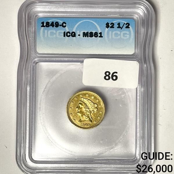 1849-C $2.50 Gold Quarter Eagle ICG-MS61