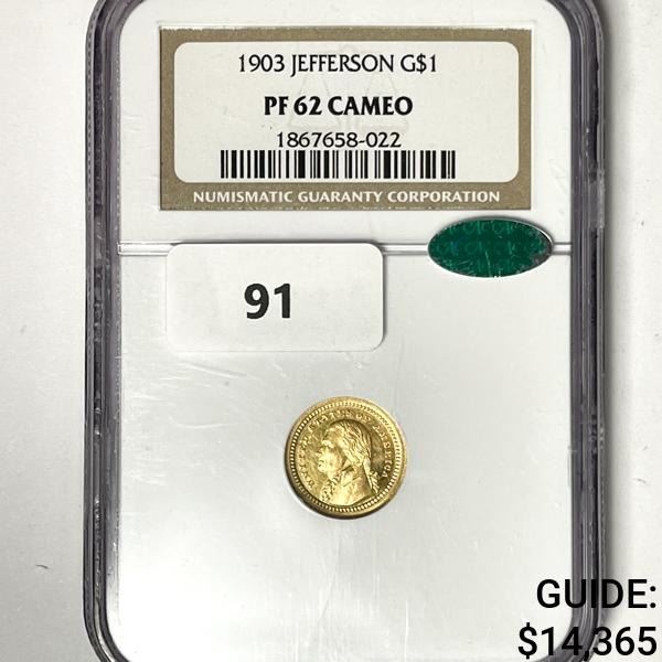 1903 CAC Rare Gold Dollar NGC-PF62 CAM Jefferson