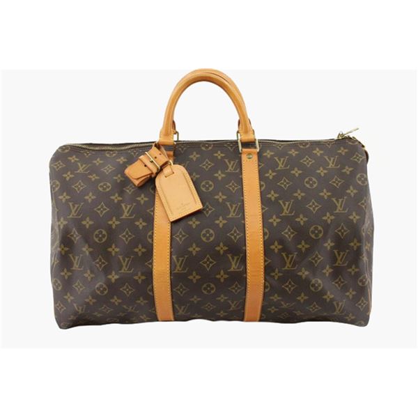 Louis Vuitton Brown Monogram Canvas Leather Keepall 50 cm Duffle Bag Luggage