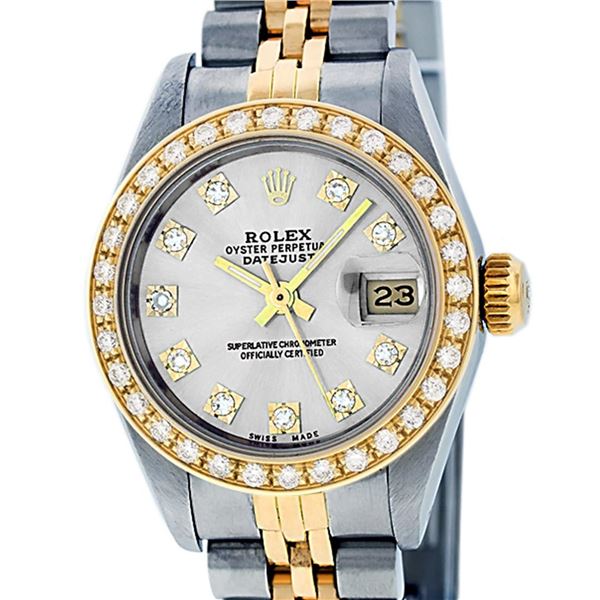 Rolex Ladies 2 Tone Silver VS Diamond Datejust 26MM Wristwatch